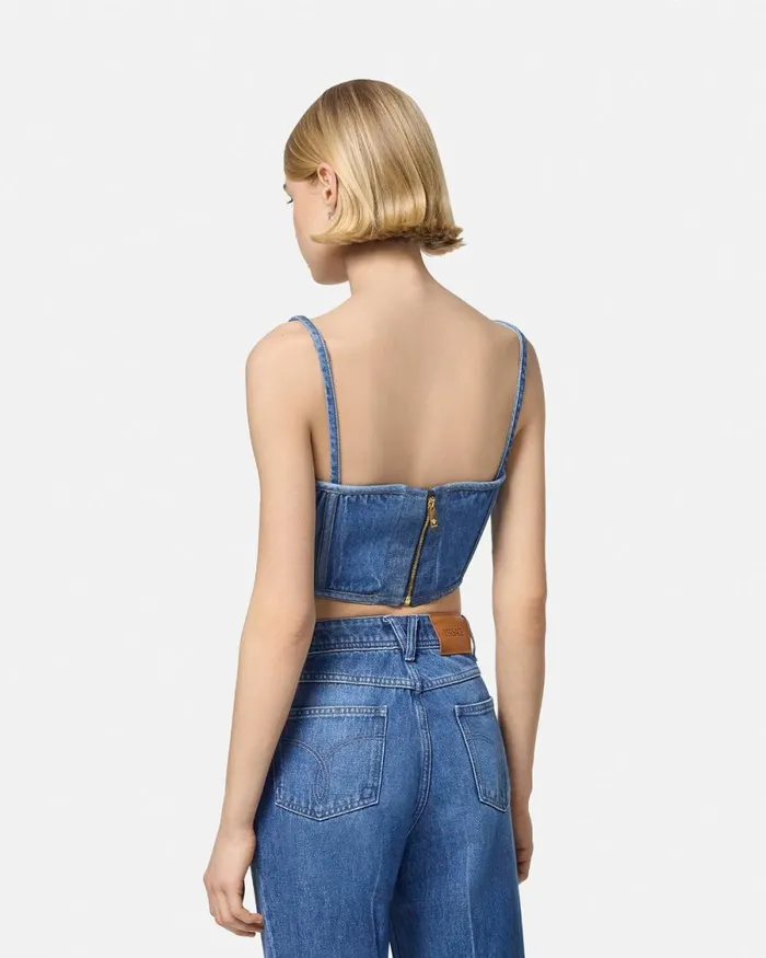 Versace Medusa 03995 Denim Corset Top Blue Women Denim