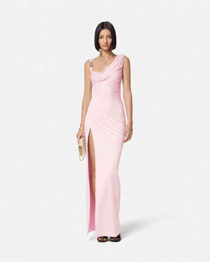 Versace Medusa 03995 Draped Gown Light Pink Women Dresses