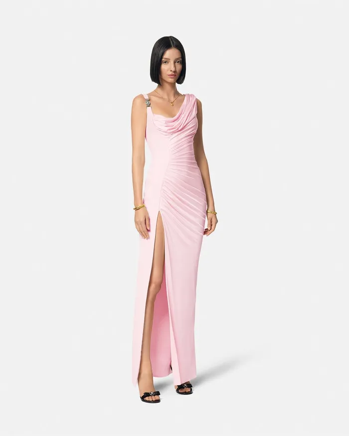 Versace Medusa 03995 Draped Gown Light Pink Women Dresses