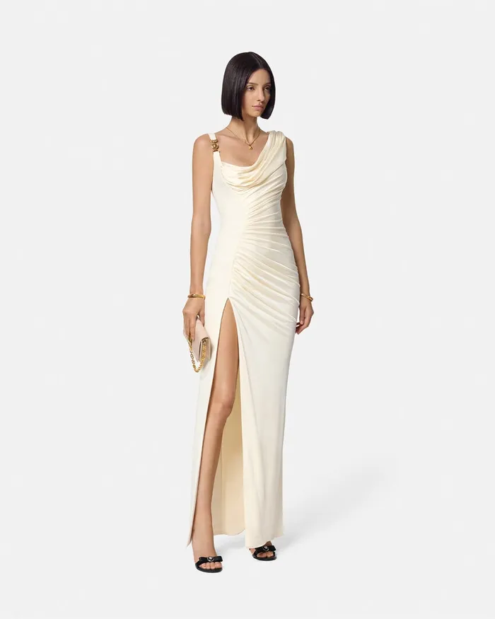 Versace Medusa 03995 Draped Gown White Women Dresses