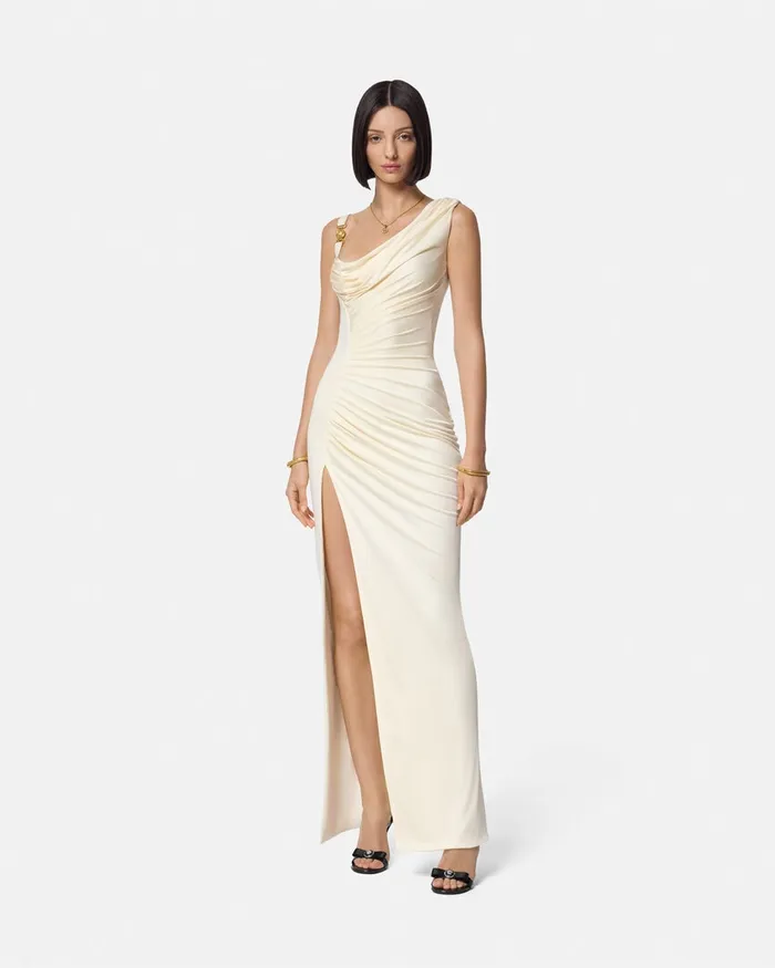 Versace Medusa 03995 Draped Gown White Women Dresses