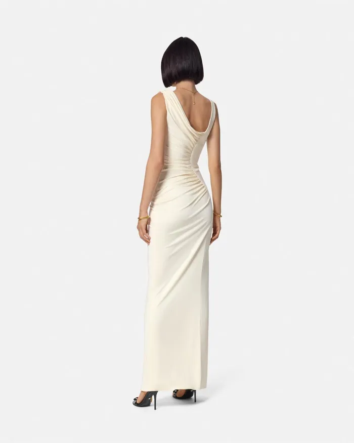 Versace Medusa 03995 Draped Gown White Women Dresses