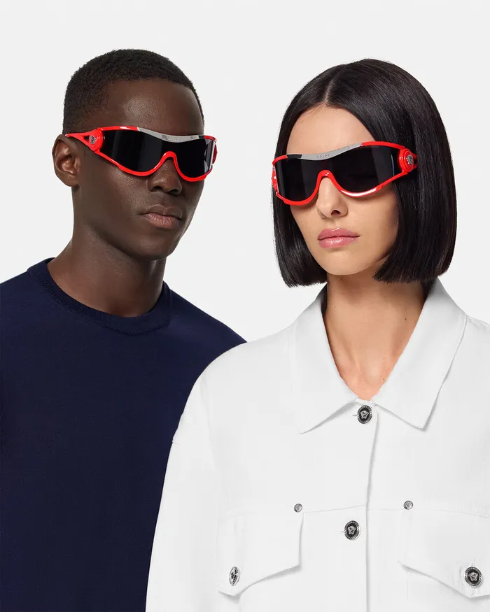 Versace Medusa Medallion Shield Sunglasses Red WomenMen Sunglasses