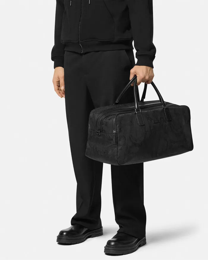 Versace Neo Nylon Jacquard Duffel Bag Black Men Totes