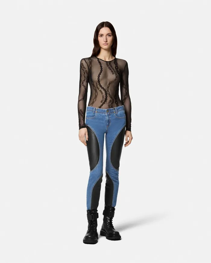 Versace Paneled Skinny Jeans Blue Women Jeans Couture