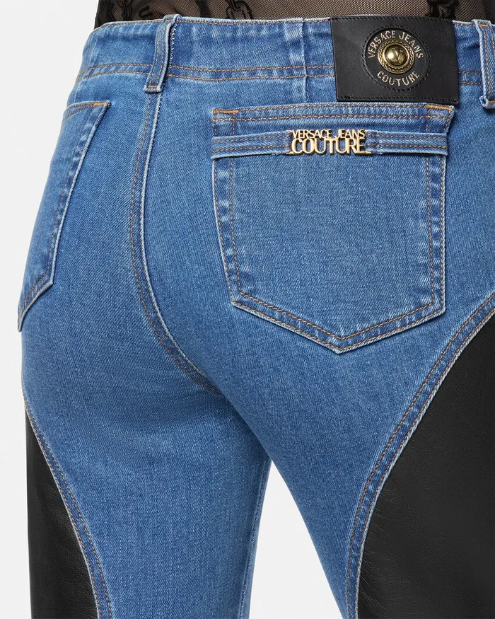 Versace Paneled Skinny Jeans Blue Women Jeans Couture