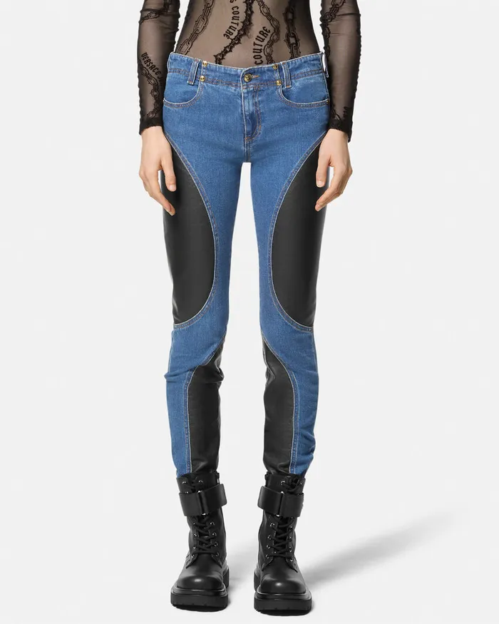 Versace Paneled Skinny Jeans Blue Women Jeans Couture