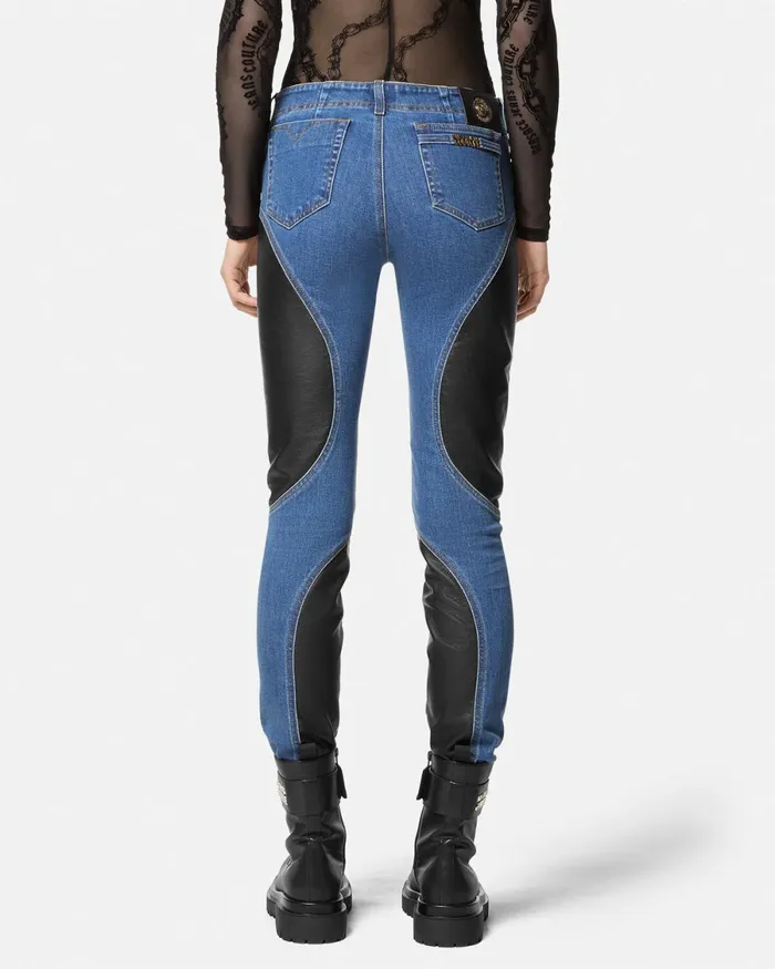 Versace Paneled Skinny Jeans Blue Women Jeans Couture