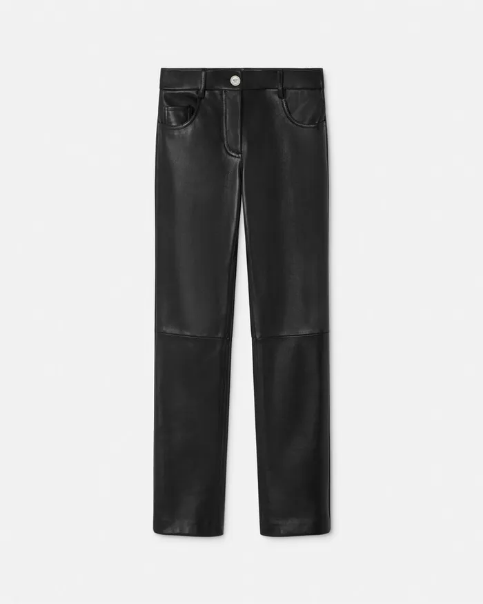Versace Plong Leather Crop StraightFit Pants Black Women Pants and Shorts