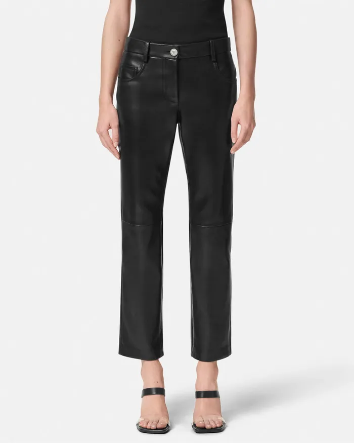 Versace Plong Leather Crop StraightFit Pants Black Women Pants and Shorts