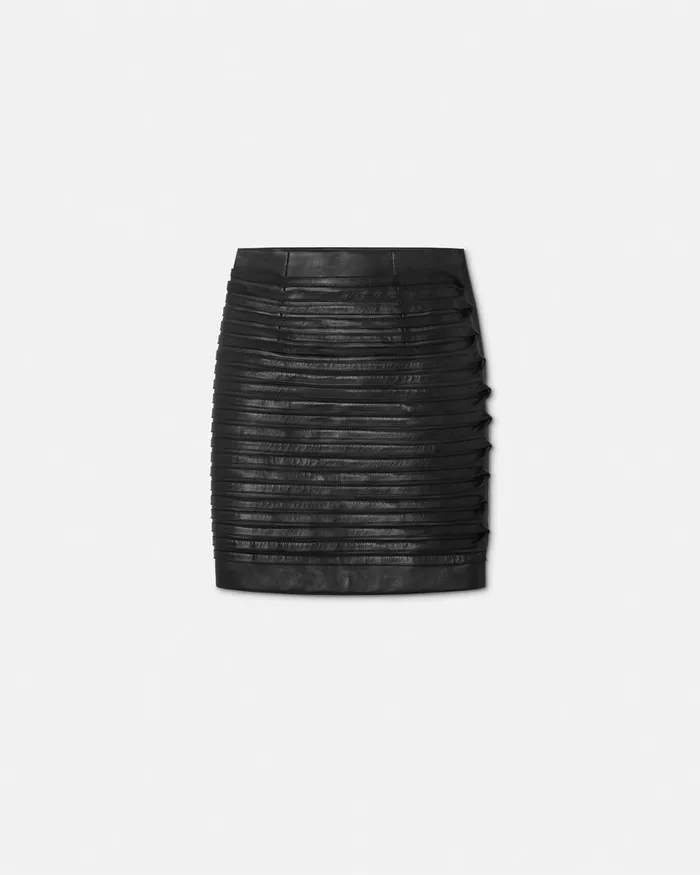 Versace Plong Leather Pencil Skirt Black Women Skirts