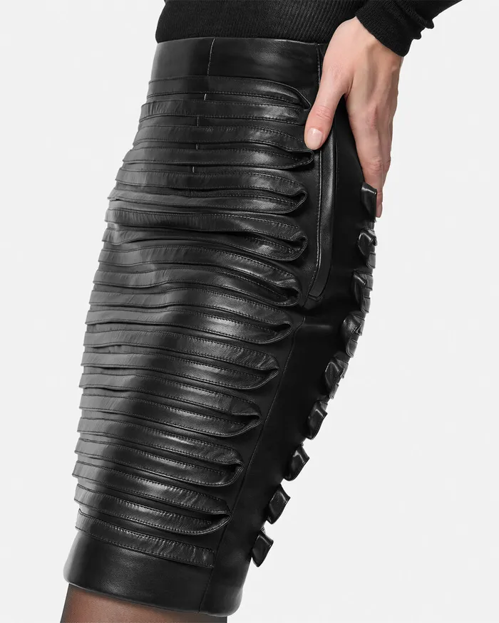 Versace Plong Leather Pencil Skirt Black Women Skirts