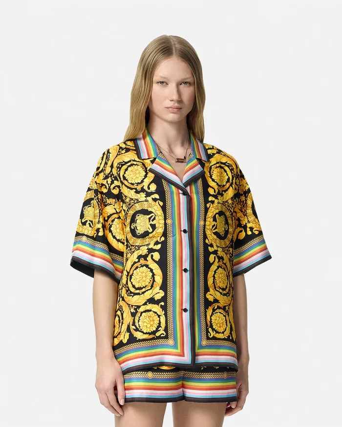 Versace Pride Barocco Silk Shirt Blackprint Women Shirts and Tops