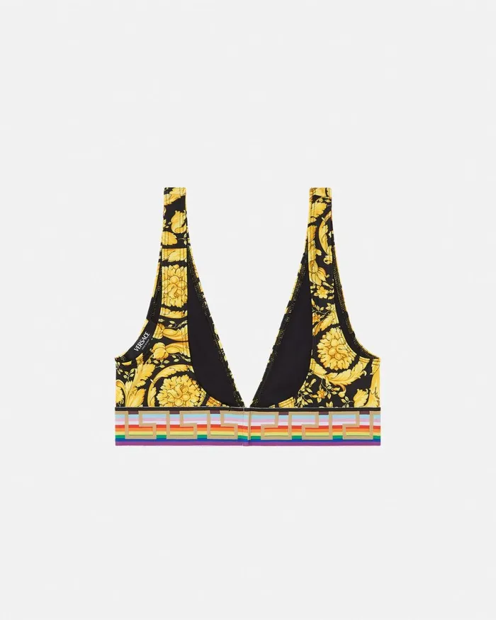Versace Pride Barocco Triangle Bikini Top Blackprint Women Swimwear
