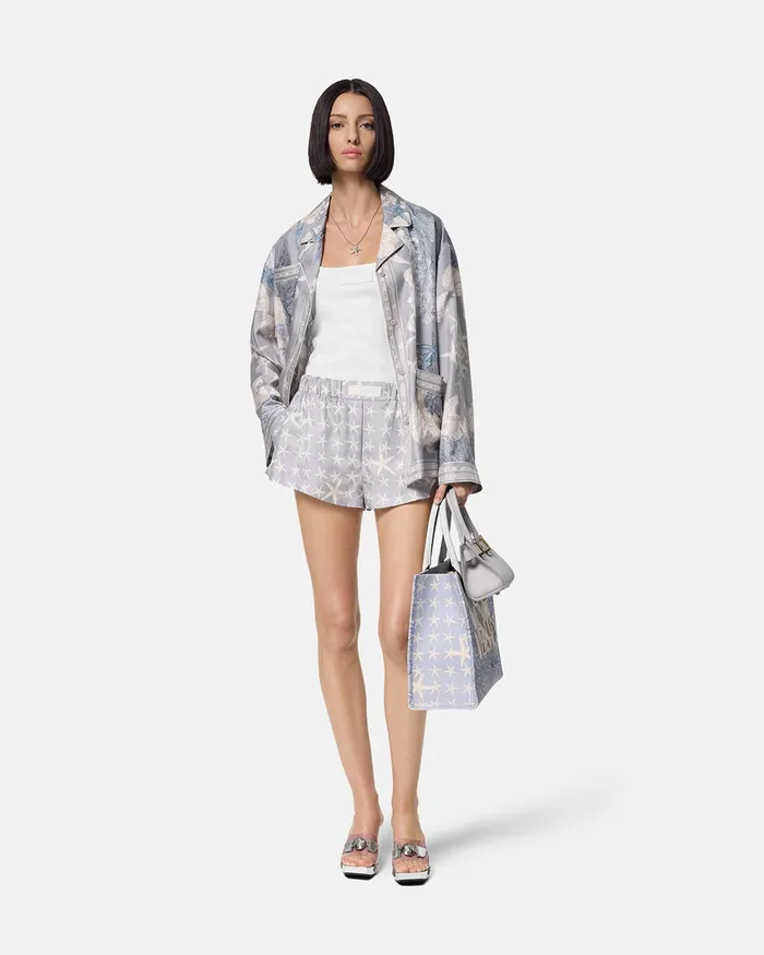 Versace Stella Marina Silk Boxer Shorts Gray Women Pants and Shorts