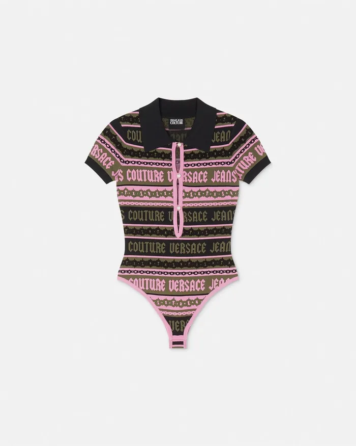 Versace Stripes Jacquard Knit Bodysuit Green Women Jeans Couture