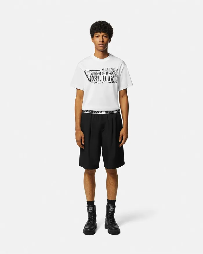 Versace Technical Logo Shorts Blackprint Men Jeans Couture