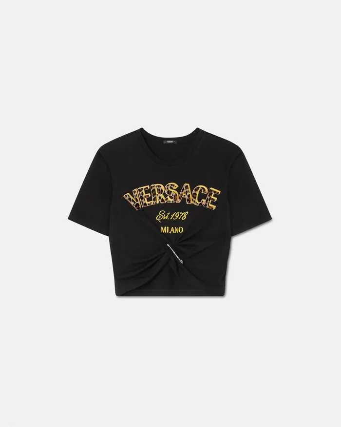 Versace Wild Stamp Safety Pin Crop TShirt Blackprint Women TShirts and Sweatshirts
