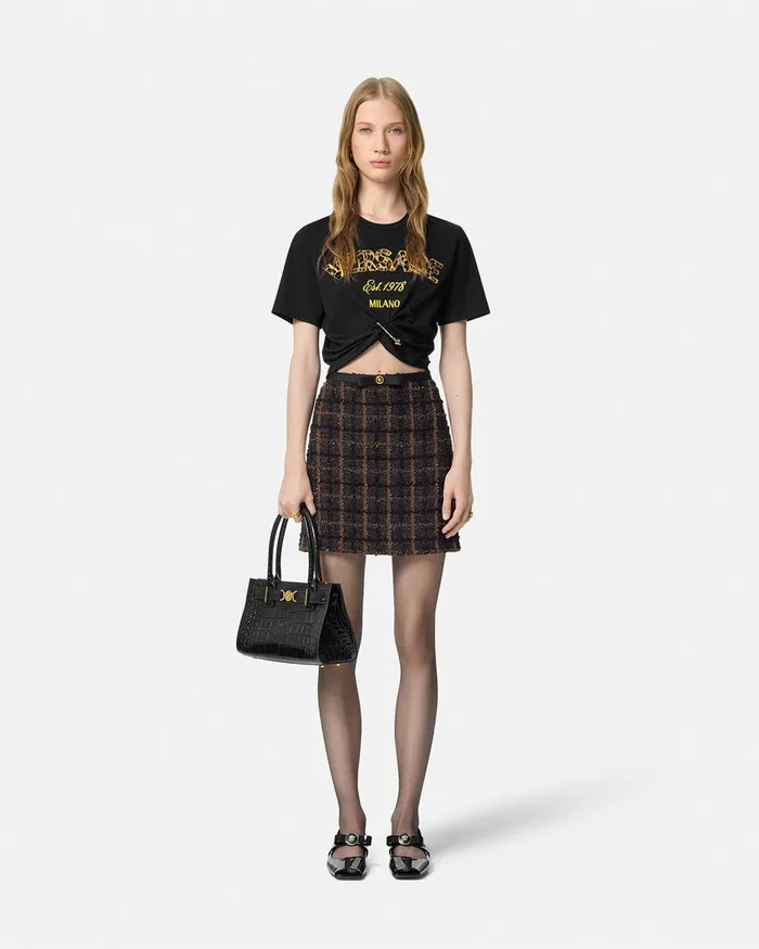 Versace Wild Stamp Safety Pin Crop TShirt Blackprint Women TShirts and Sweatshirts