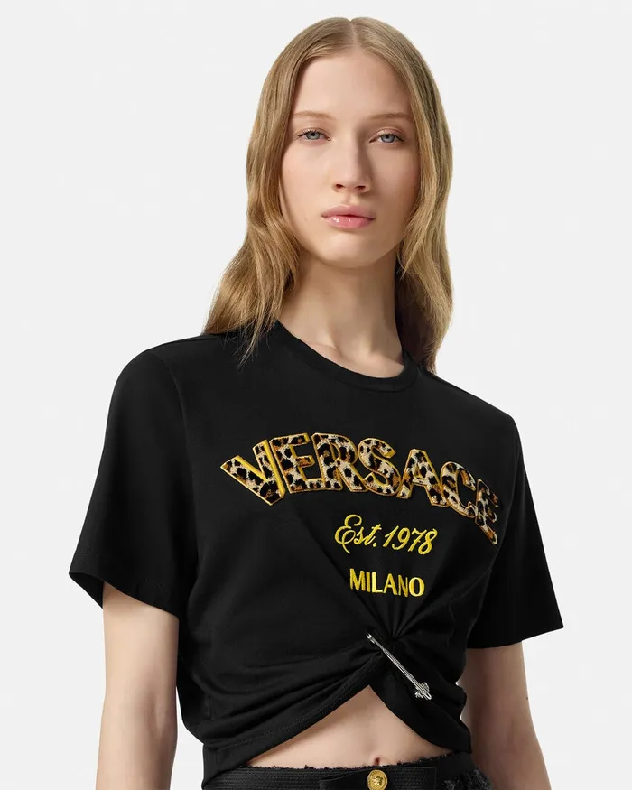 Versace Wild Stamp Safety Pin Crop TShirt Blackprint Women TShirts and Sweatshirts