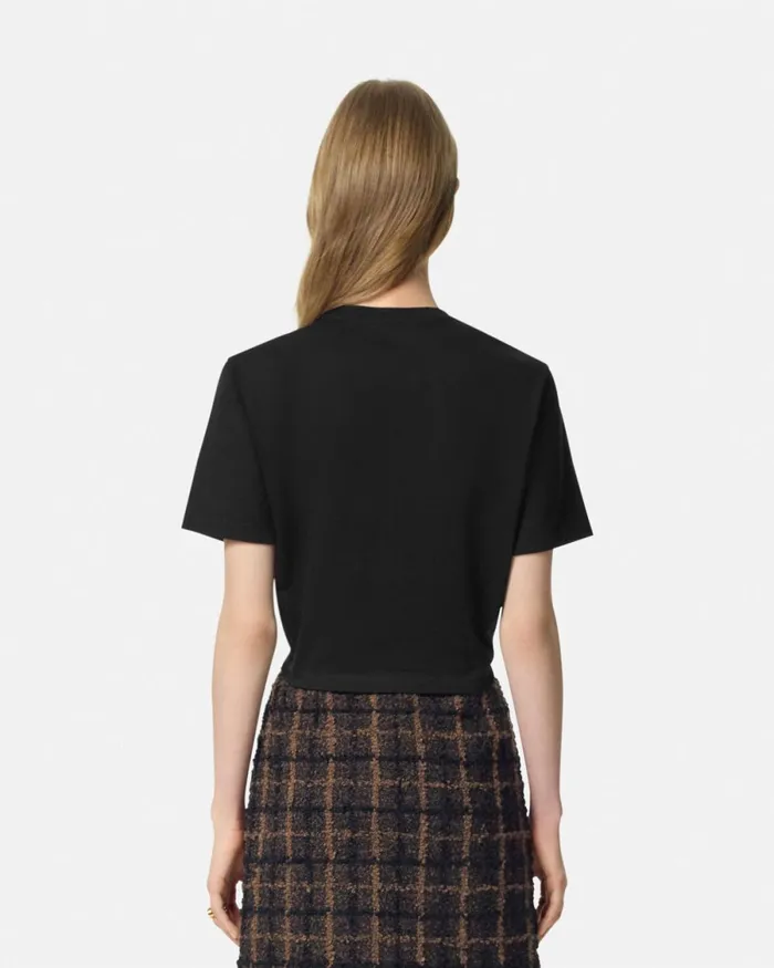 Versace Wild Stamp Safety Pin Crop TShirt Blackprint Women TShirts and Sweatshirts