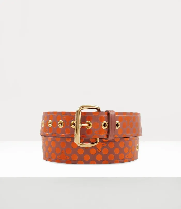 Vivienne Westwood Belts And Harnesses WomenMen Alex Polka Dot Belt Gold Brown Leather Koi Orange Copper Foil