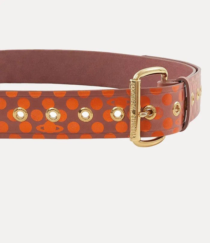 Vivienne Westwood Belts And Harnesses WomenMen Alex Polka Dot Belt Gold Brown Leather Koi Orange Copper Foil
