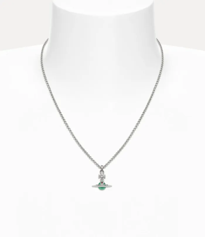 Vivienne Westwood Necklaces MenWomen New Petite Orb Pendant Necklace Platinummint Greenmulti