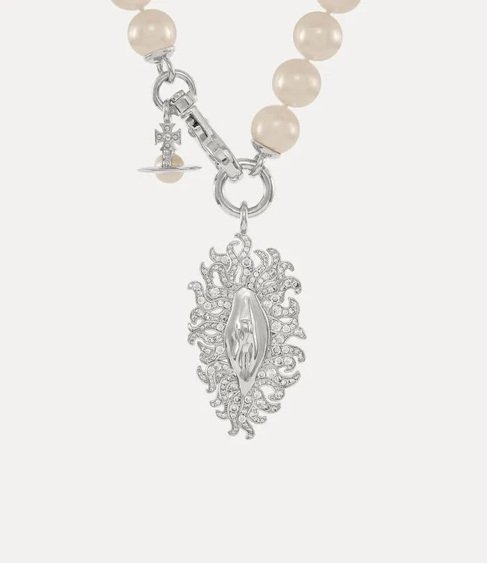 Vivienne Westwood Necklaces Women Calista Pearl Necklace Platinum White Cz Creamrose Pearl