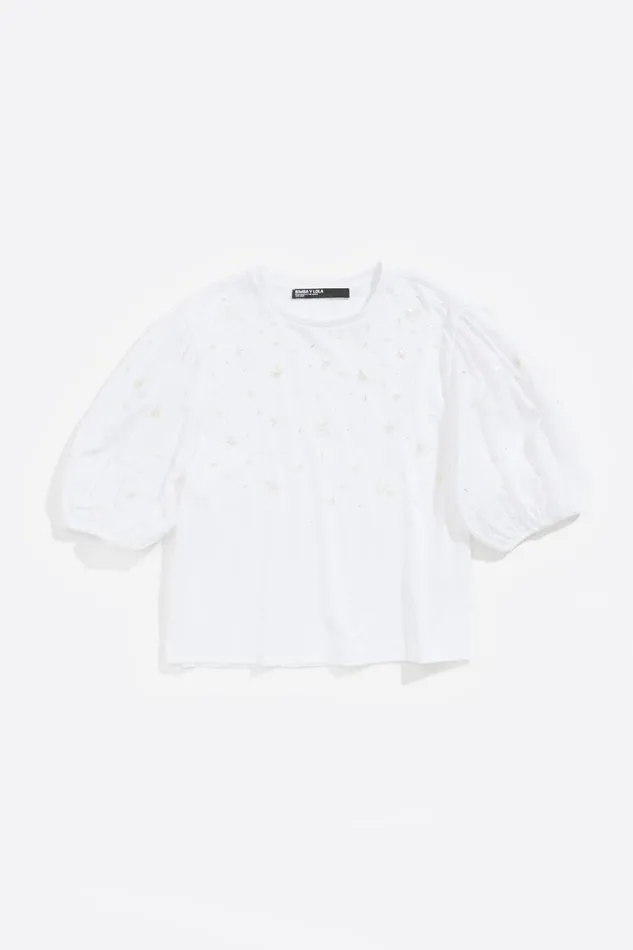 White Cotton Rhinestones Tshirt White Women Bimba Y Lola TShirts