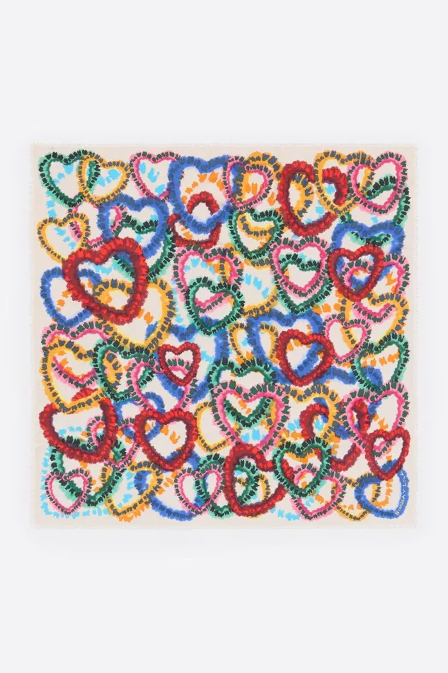 White Multicolor Hearts Shawl Off White Women Bimba Y Lola Scarves