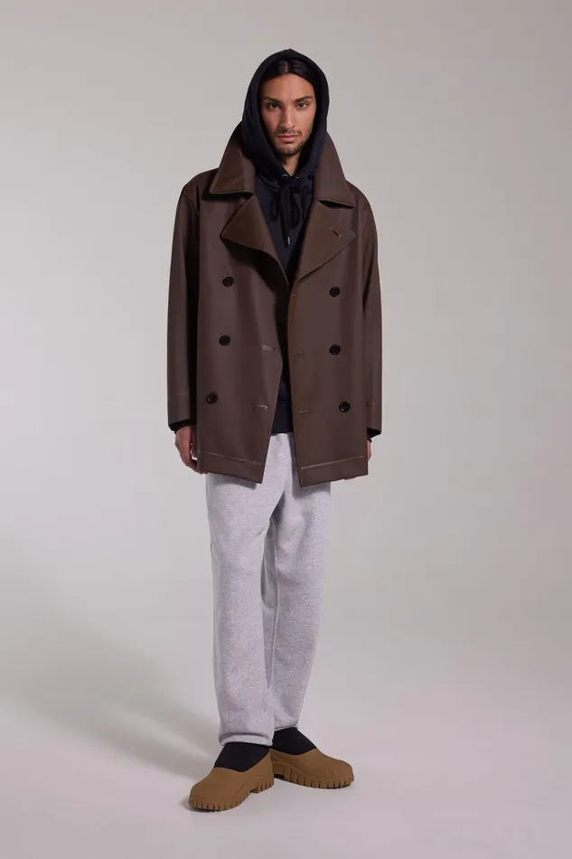 Winter Coats Men Stutterheim Tranholmen Double Breasted Raincoat Dark Brown