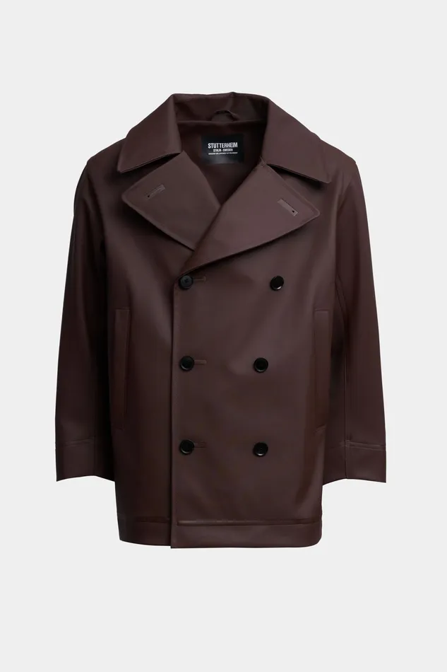 Winter Coats Men Stutterheim Tranholmen Double Breasted Raincoat Dark Brown