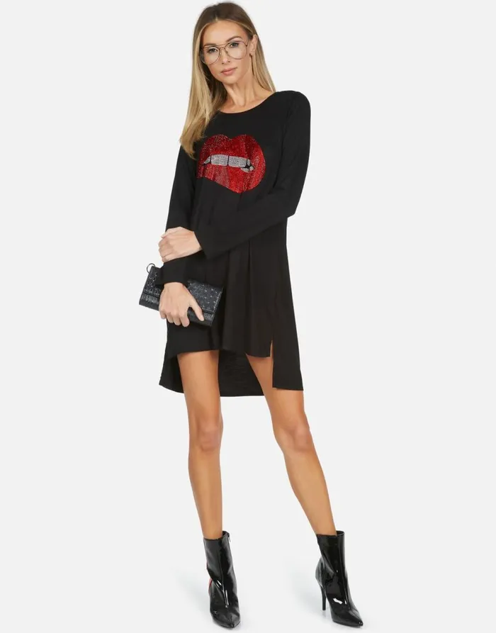 Women039s Adora X Crystal Biting Lip Black Lauren Moshi Dresses