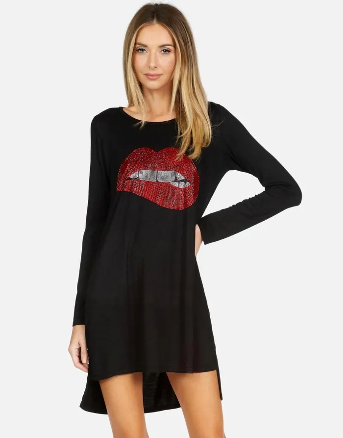 Women039s Adora X Crystal Biting Lip Black Lauren Moshi Dresses