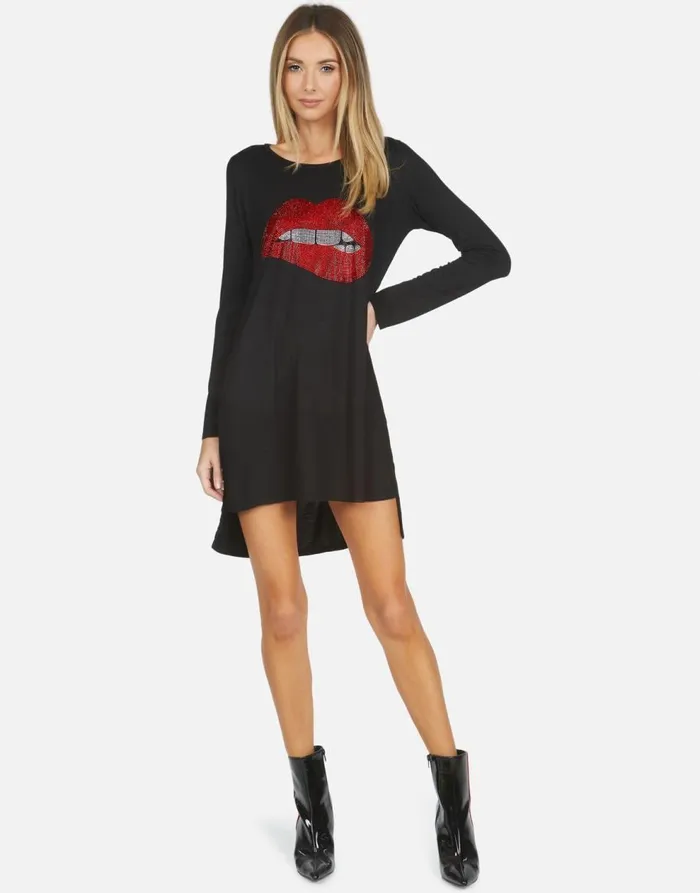 Women039s Adora X Crystal Biting Lip Black Lauren Moshi Dresses