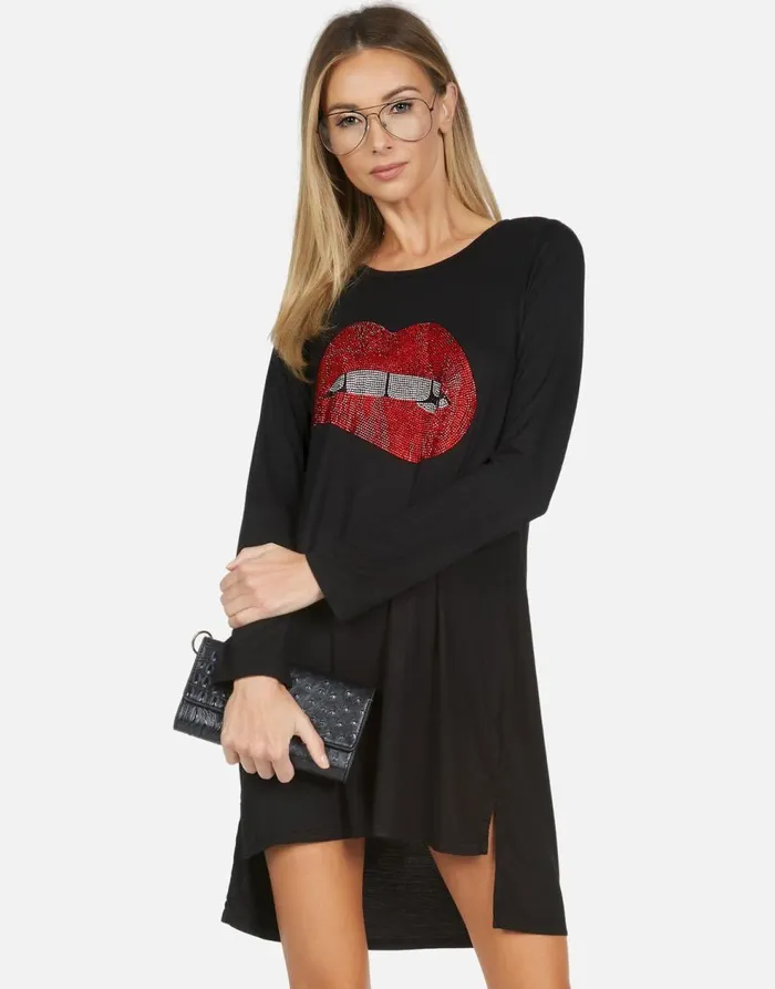 Women039s Adora X Crystal Biting Lip Black Lauren Moshi Dresses