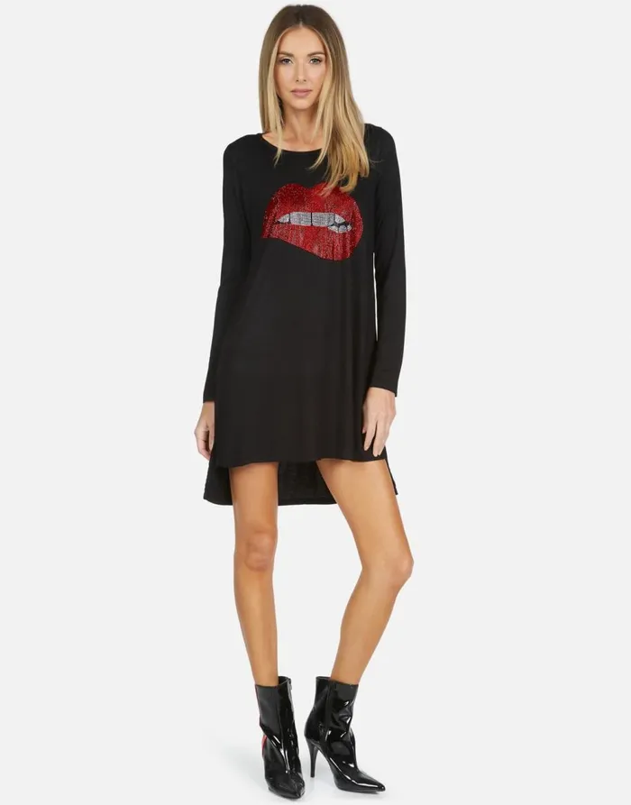 Women039s Adora X Crystal Biting Lip Black Lauren Moshi Dresses