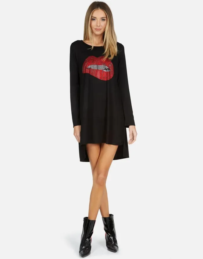 Women039s Adora X Crystal Biting Lip Black Lauren Moshi Dresses