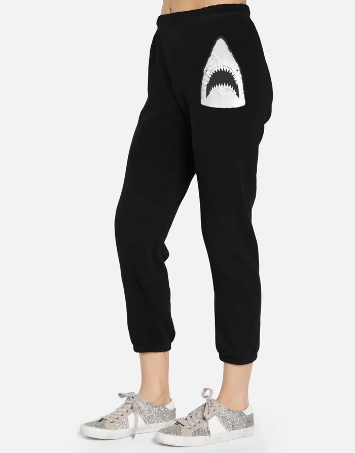 Women039s Alana X Crystal Shark Black Lauren Moshi Crop Sweatpants