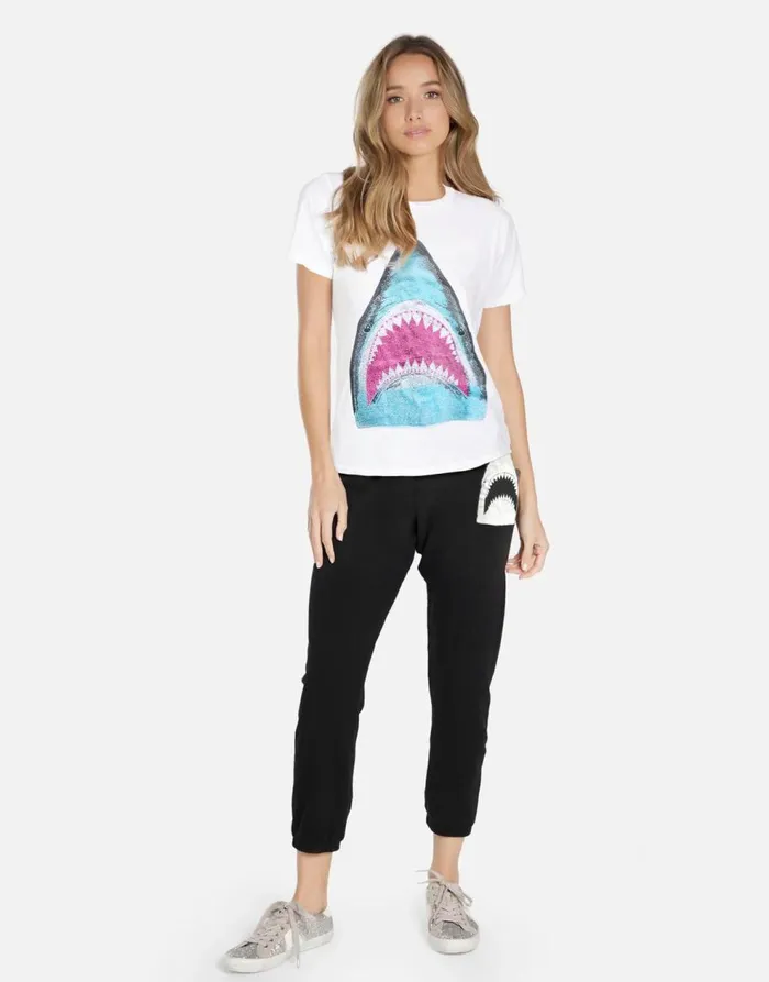 Women039s Alana X Crystal Shark Black Lauren Moshi Crop Sweatpants