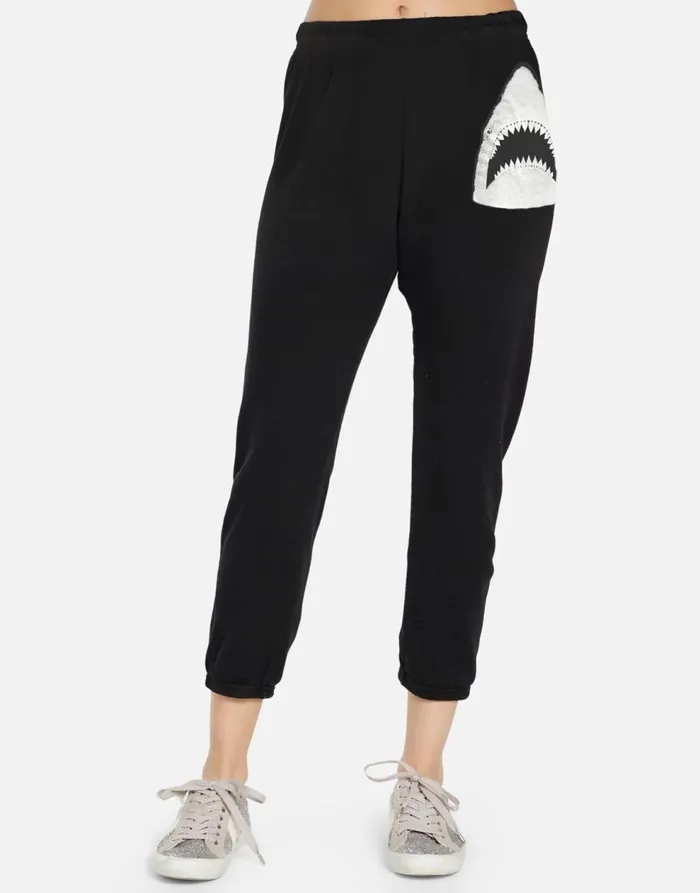 Women039s Alana X Crystal Shark Black Lauren Moshi Crop Sweatpants
