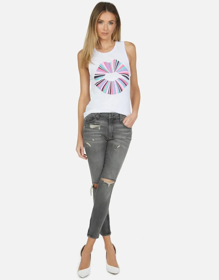 Women039s Ashlin Rainbow Ray Lip Tank White Lauren Moshi Tanks