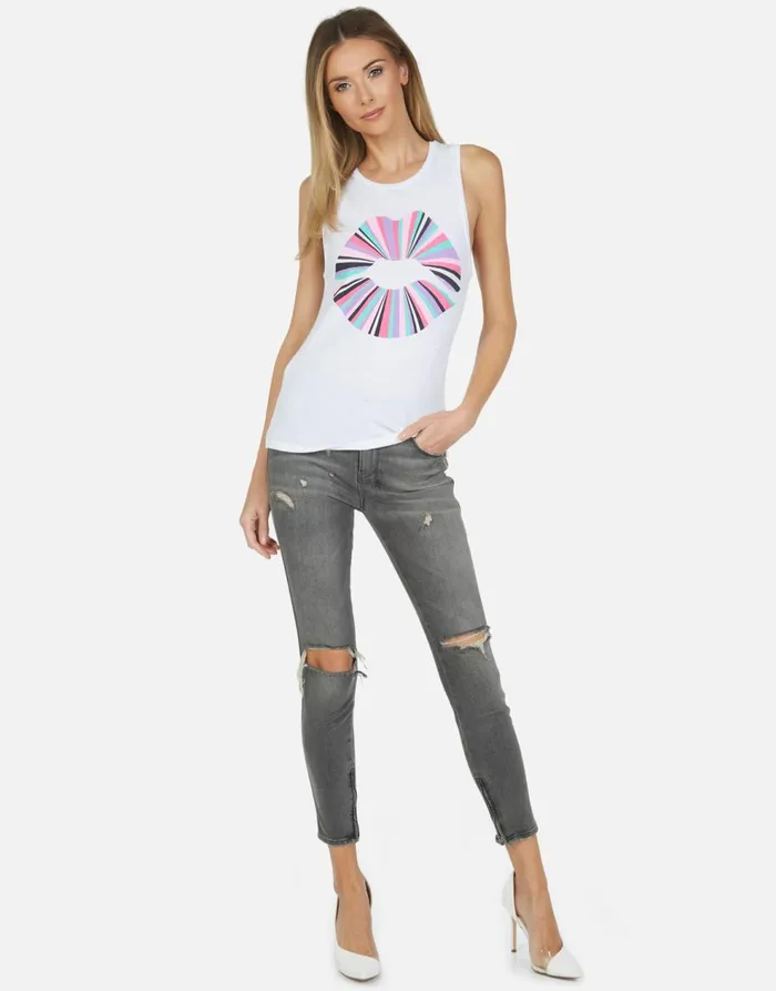 Women039s Ashlin Rainbow Ray Lip Tank White Lauren Moshi Tanks