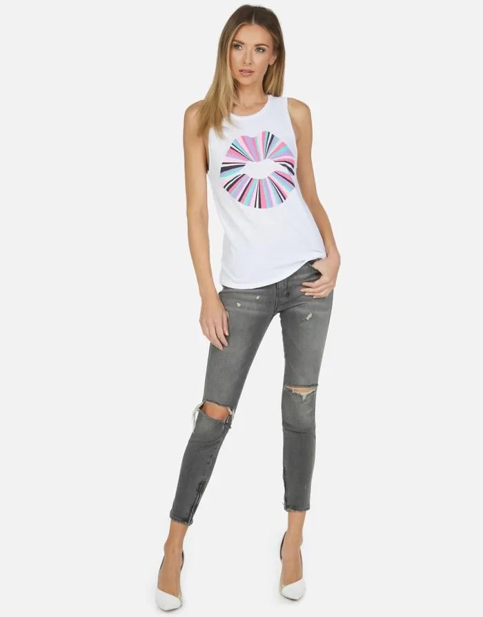 Women039s Ashlin Rainbow Ray Lip Tank White Lauren Moshi Tanks