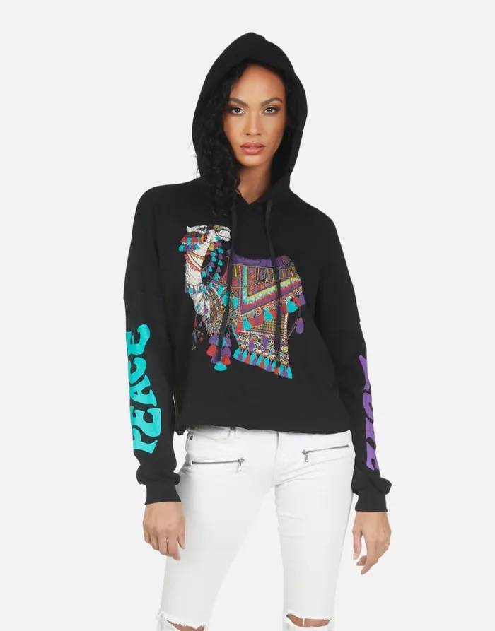 Women039s Cambry Peace Love Camel Black Lauren Moshi Hoodies