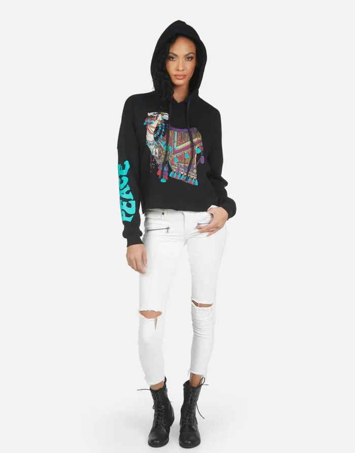 Women039s Cambry Peace Love Camel Black Lauren Moshi Hoodies
