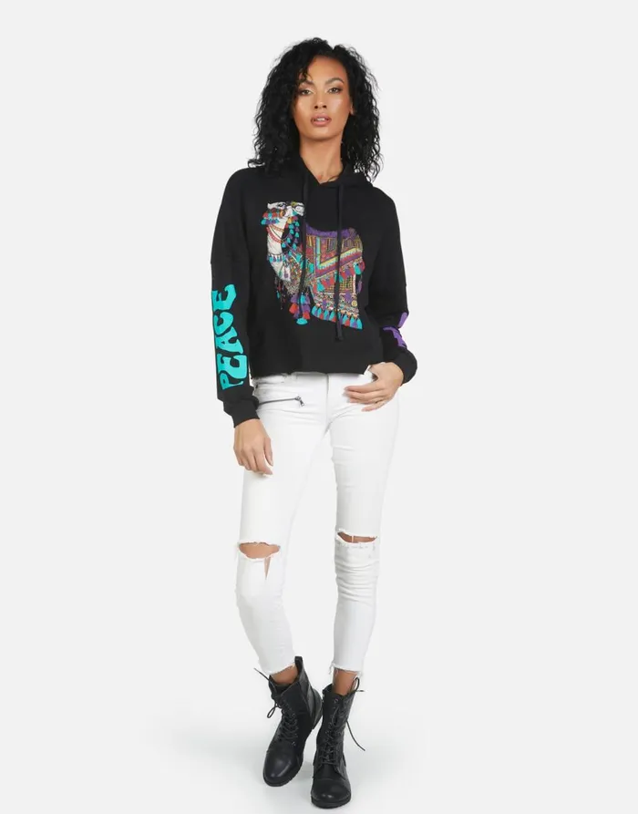 Women039s Cambry Peace Love Camel Black Lauren Moshi Hoodies