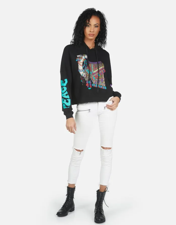 Women039s Cambry Peace Love Camel Black Lauren Moshi Hoodies