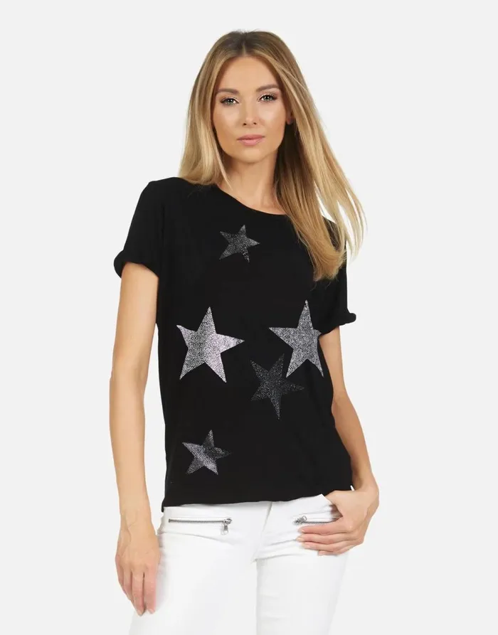 Women039s Edda X Crystal Multi Stars Black Lauren Moshi Short Sleeve